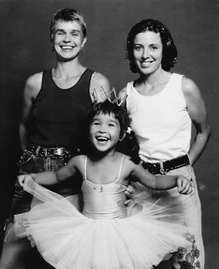 Maya Newell in 1993 with her two mothers, Liz Newell and Donna Ross.