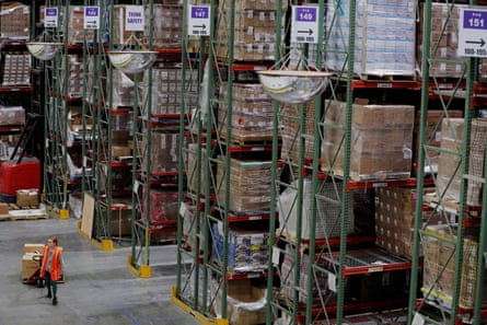 Amazon workers inside a fulfillment center in Robbinsville, New Jersey.