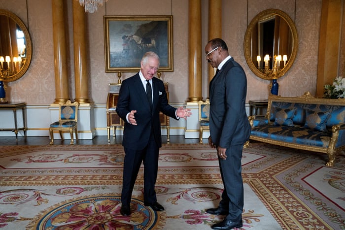 King Charles III with Gaston Browne at Buckingham Palace.