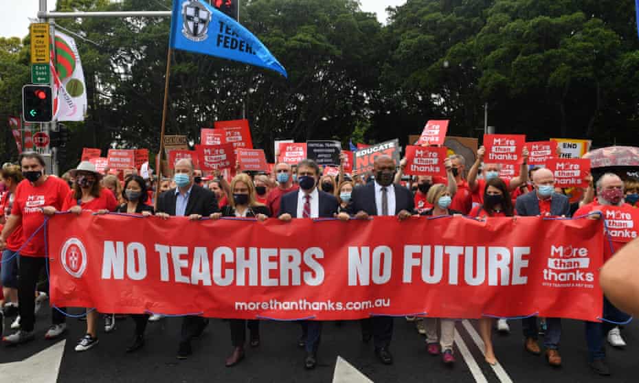 Teachers march on Parliament House in December 2021