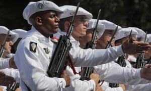 Soldiers of the 27th battalion de Chasseurs alpins march during the Bastille Day parade on the Champs-Elysees.