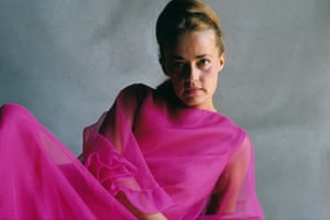 Jeanne Moreau wearing a chiffon gown in a 1965 shoot for Vogue magazine