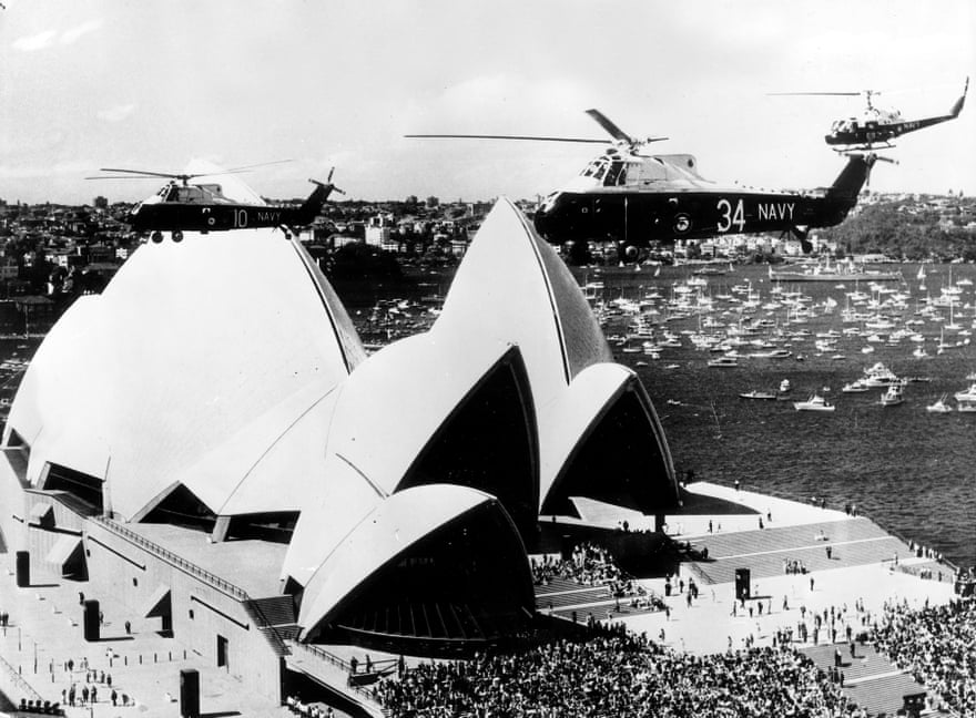 Sails up: Queen Elizabeth II officially opens the new Sydney Opera House on 20 October 1973.