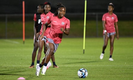 Melchie Dumornay training on Friday as Haiti prepare to face England.