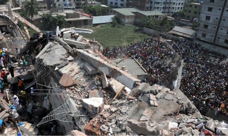 Rescuers work at the collapsed Rana Plaza building in Dhaka in 2013.