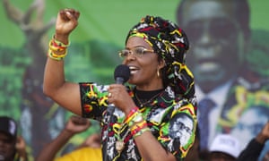Grace Mugabe, pictured at a rally last month, is alleged to have attacked the woman with an extension cord.
