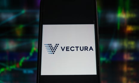 A Vectura logo on a smartphone.