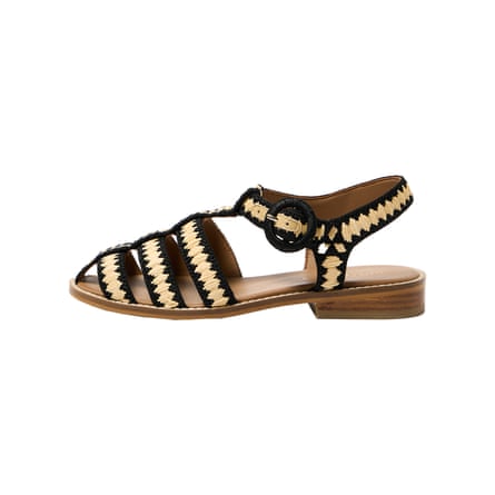 Raffia-weave black and beige sandals