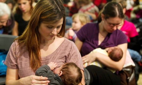 Mothers breastfeed their children in Montreal.