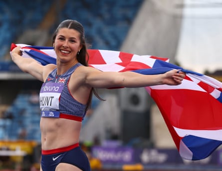Amy Hunt celebrates her victory in Birmingham