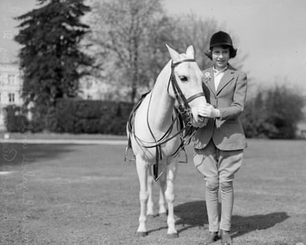 Princess Elizabeth with a pony at Windsor Castle.