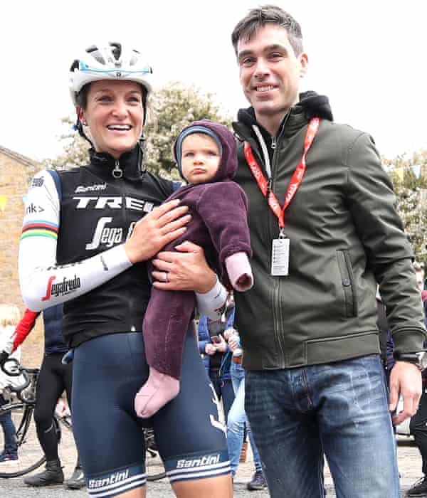 Lizzie Deignan (left) with husband Philip and daughter Orla during stage one of the 2019 Women’s Tour de Yorkshire.
