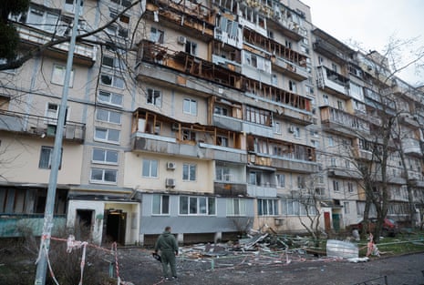 After overnight drone attacks on a nine-storey building residence in Kyiv.