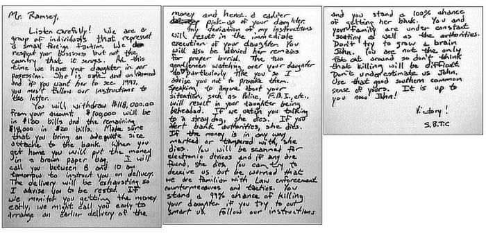 Image result for ransom note jonbenet case