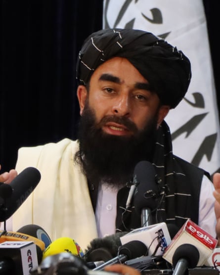 The Taliban spokesman Zabiullah Mujahid giving a press conference in Kabul last week.