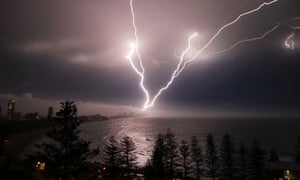 Lightning strikes over the Gold Coast on Sunday night. Wild weather generated more than 265,000 strikes across south-east Queensland.