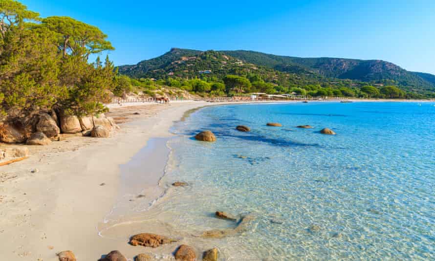 Sandy beautiful Palombaggia beach with azure sea