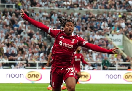 Rio Ngumoha celebrates his 100th-minute victor against Newcastle