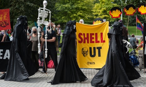 Extinction Rebellion joins a protest outside the London offices of oil company Shell last week. Royal Dutch Shell have also been targeted by institutional investors in the Climate Action 100+ group as part of a push to make big polluters back strategies to reach net-zero greenhouse gas emissions.