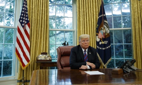 Donald Trump on a phone call in the Oval Office of the White House on 27 August 2018.