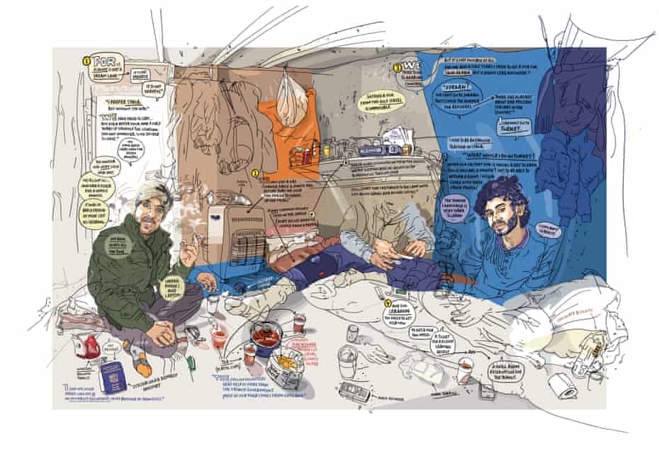 Three Syrians in Calais, 2016 by Olivier Kugler.