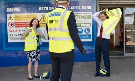 The shadow chancellor, Anneliese Dodds, with the Labour leader Keir Starmer during a visit to the town centre regeneration project in Stevenage, Hertfordshire, in late June.