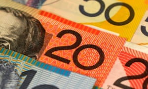 Close-up of Australian currency notes