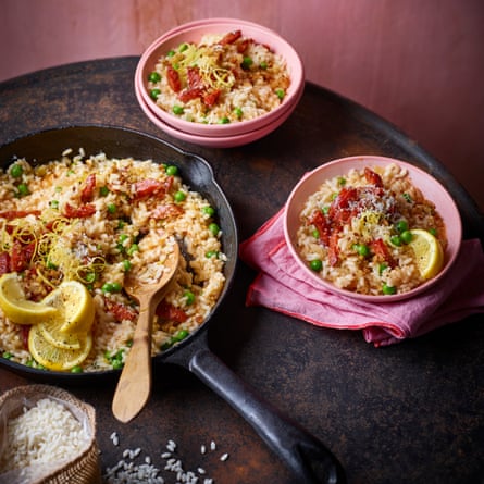 Melissa Thompson’s chorizo, pea and lemon rice.