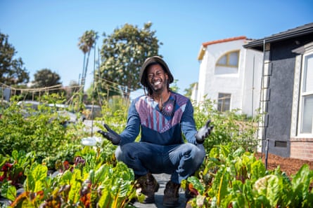 Crop Swap LA founder Jamiah Hargins at the Asante microfarm in Los Angeles, California.