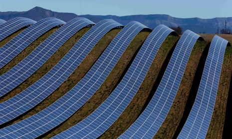 A photovoltaic park in Les Mees, in the department of Alpes-de-Haute-Provence, southern France. Investment in European clean energy has fallen by more than half in 2015. 