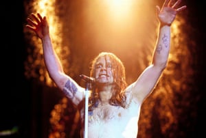 Performing with Black Sabbath at the NEC, Birmingham, 1997, following their reunion that year