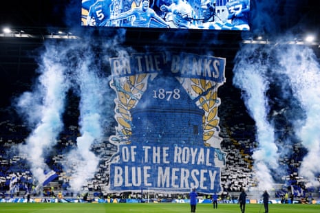 Everton fans display a tifo inside the stadium before the match
