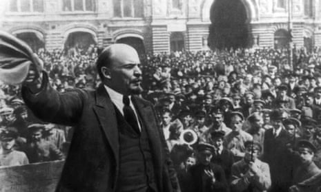 Lenin addressing a crowd in Red Square in October 1917.