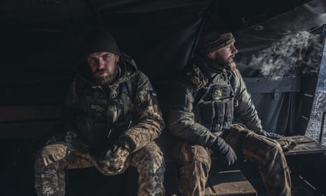 Ukrainian soldiers travelling in a truck as Russia-Ukraine war continues on the Bakhmut frontline in Donetsk, Ukraine.