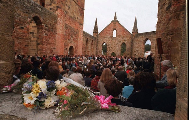 A memorial service held in Port Arthur, Tasmania, on the first anniversary of the 1996 massacre.