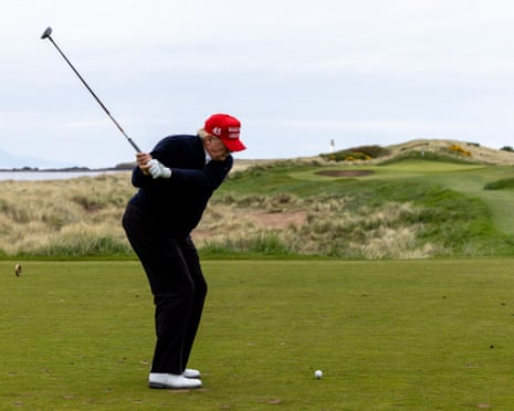 Donald Trump playing golf at his Turnberry course on 2 May 2023.