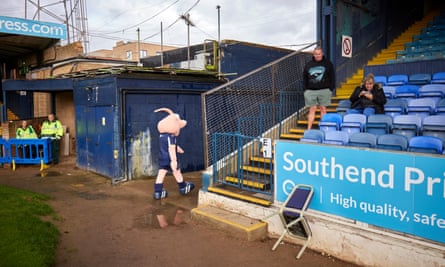 Sammy the Shrimp, the club mascot, at Southend United Football Club. Roots Hall Stadium. Southend-on-Sea. Essex.