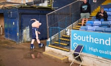 Sammy the Shrimp, the Southend United FC club mascot, at Roots Hall stadium. Photograph: David Levene/The Guardian