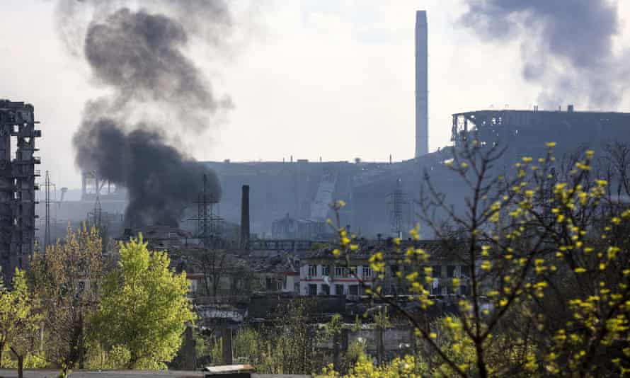 Smoke rises from the Azovstal steel plant in Mariupol, in eastern Ukraine.