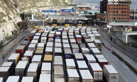 Lorries queuing at the Port of Dover in Kent
