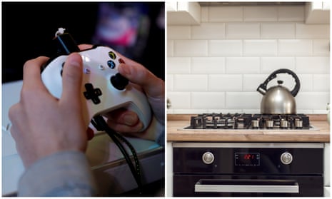 Image of xbox controller and kettle on a gas stove