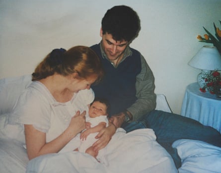 Author Amanda Craig with her husband and new baby, taken in December 1992, at home in Kentish Town, London