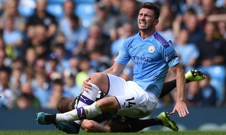 Manchester City’s defender Aymeric Laporte was hurt against Brighton.