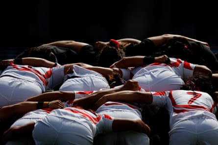 The Japanese pack goes down for a scrum against New Zealand.