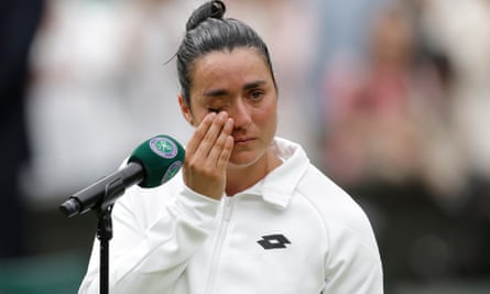 A tearful Ons Jabeur after her defeat to Marketa Vondrousova in Wimbledon final