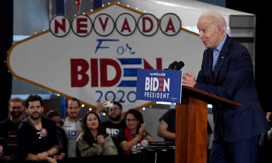 Joe Biden speaks during a Nevada caucus day event at IBEW Local 357 on 22 February 2020 in Las Vegas, Nevada.