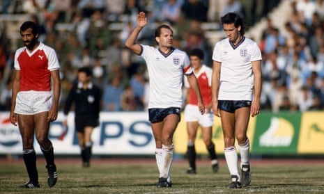 Ray Wilkins speaks to his Milan teammate Mark Hateley during the friendly international between Egypt and England in Cairo on 28 January 1986.