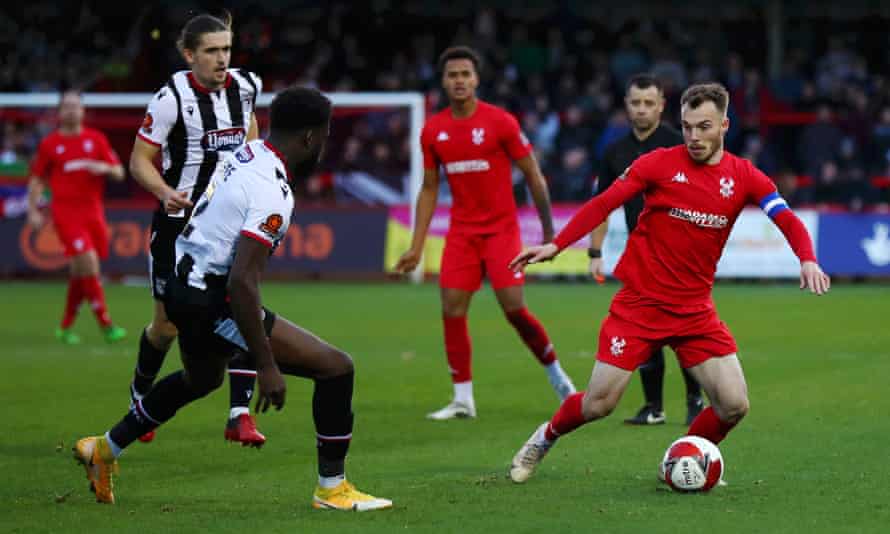 Sam Austin tries to find a way past Grimsby in November.