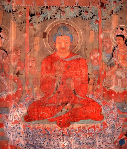 A silk watercolour painting of the Buddha, China, about AD 701–750.