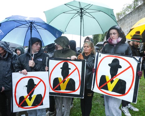 A crowd of protesters gather in Portadown